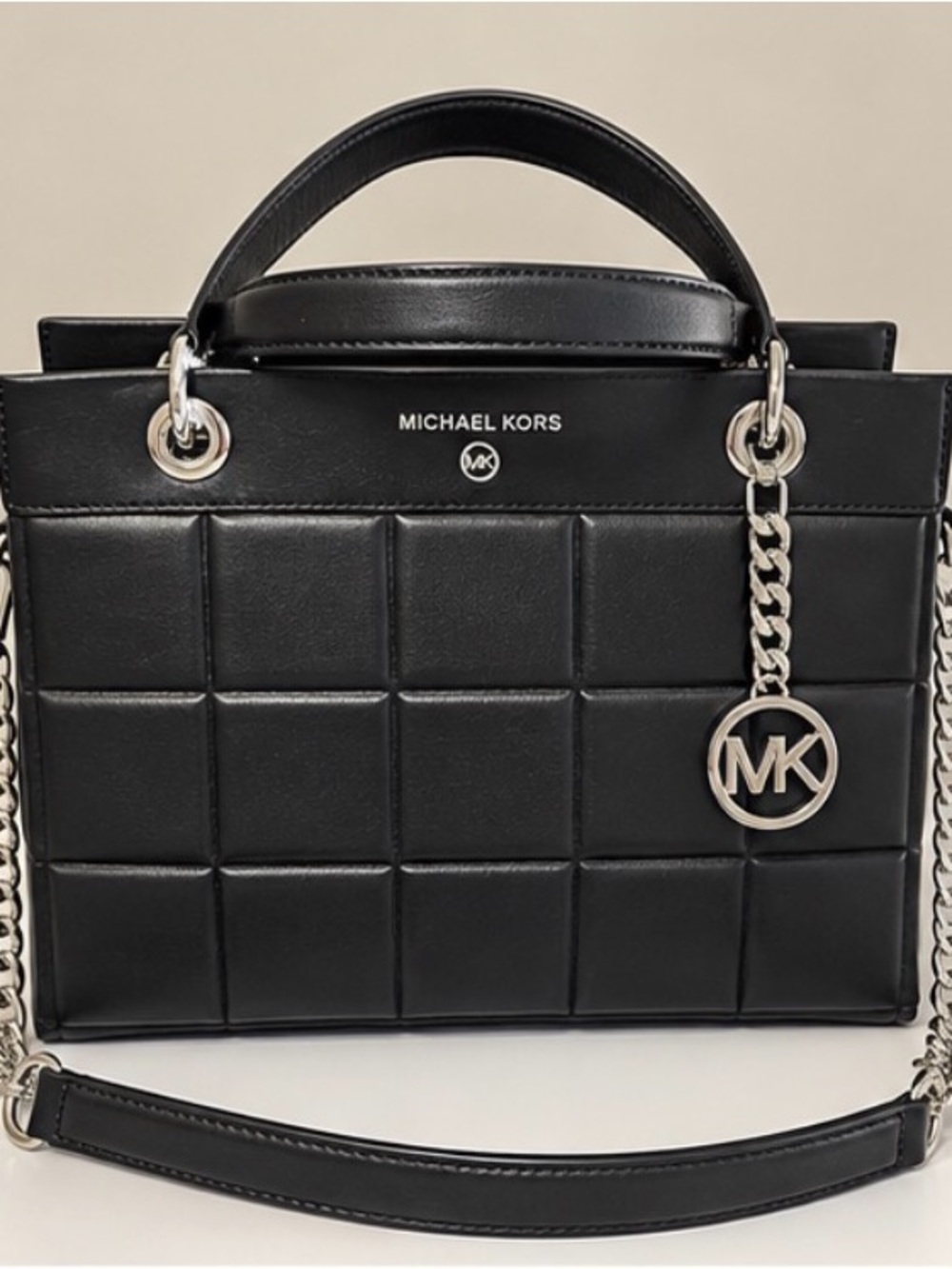 Michael Kors Black Quilted Leather Satchel with Chain Strap